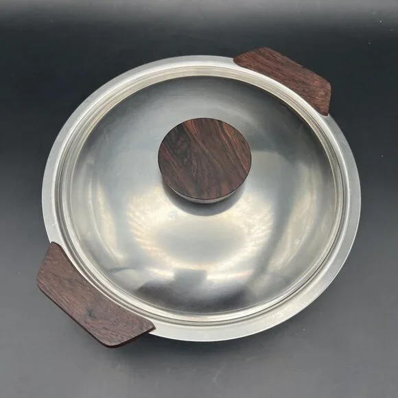 MCM 18/8 Stainless Serving Bowl with Lid Teak Handles Made In Denmark 8.5” - Picture 3 of 14